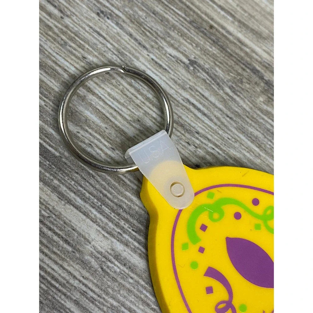 Vintage Malibu Rum‎ Yellow Rubber Keychain Mardi Gras Carnival Logo USA Made